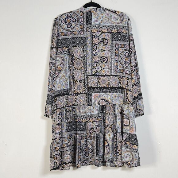 Emma & Michele V-Neck Shift Babydoll Dress Womens Sz XL Scarf Print Long Sleeve - Picture 5 of 11